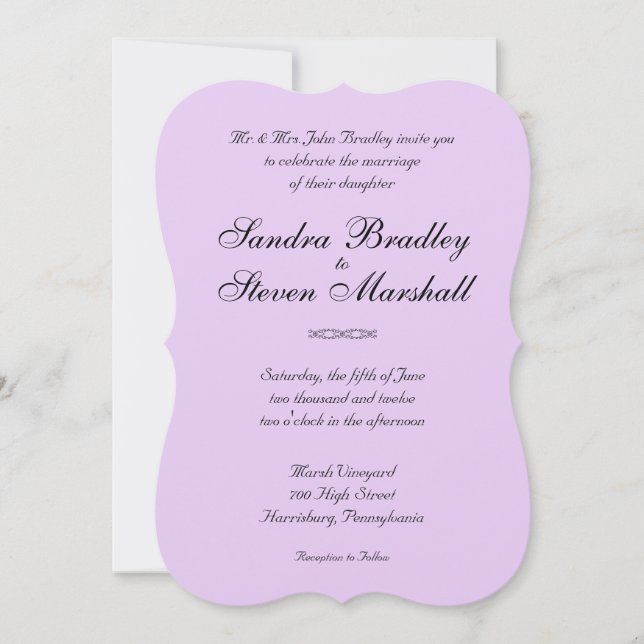 Einfache Einladung zur Hochzeit von Lavendel (Vorderseite)