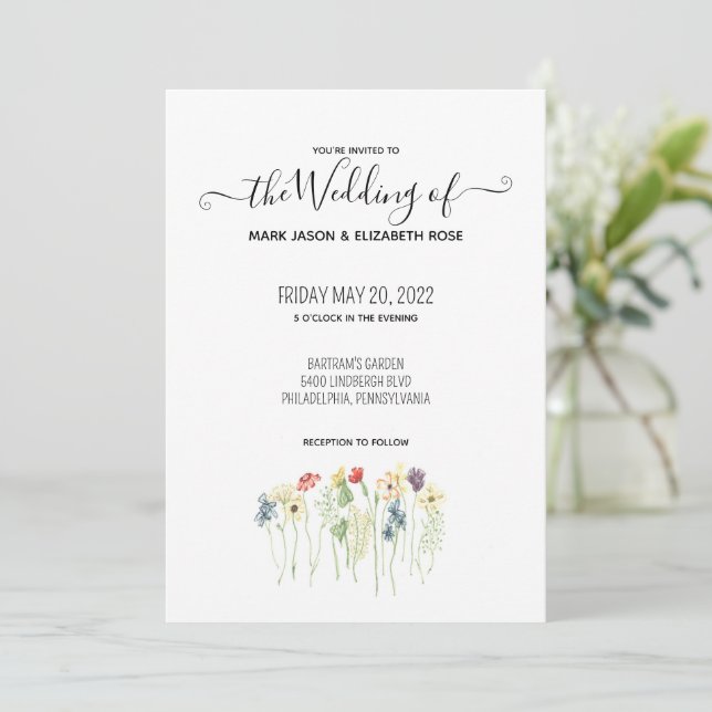 Einfache Einladung zur Hochzeit von Wildblumen (Stehend Vorderseite)