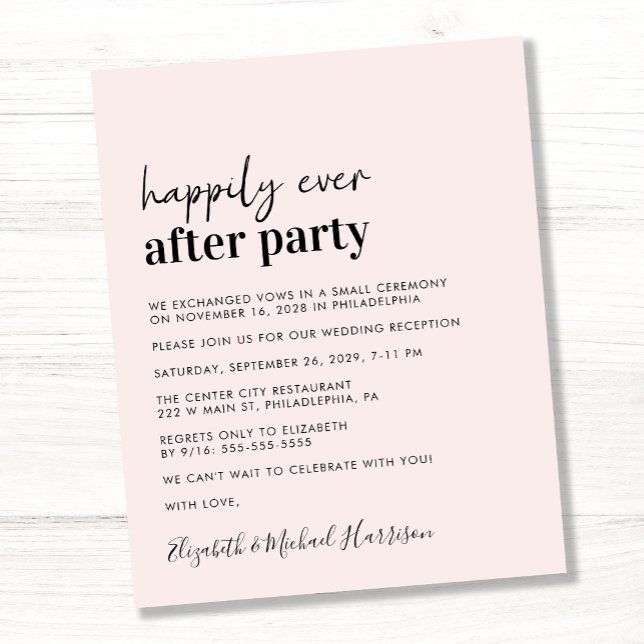 Einfache Einladung zur Hochzeitsempfehlung in Rosa (A chic and affordable Happily Ever After Party invitation)