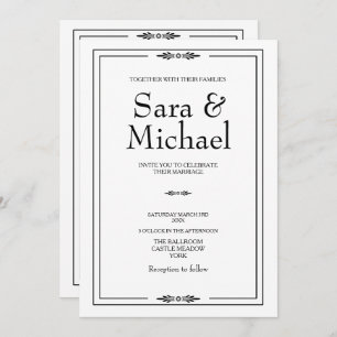 Einfache Einladung zur Schwarz-Weiß-Hochzeit