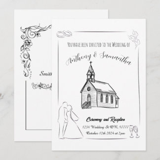 Einfache Einladung zur Schwarz-Weiß-Hochzeit