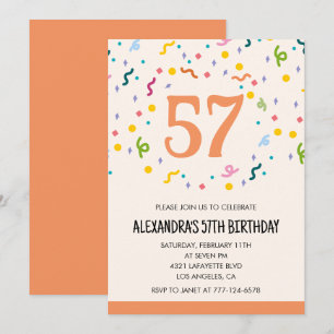 Einfache Einladungen Confetti 57. Geburtstag Moder