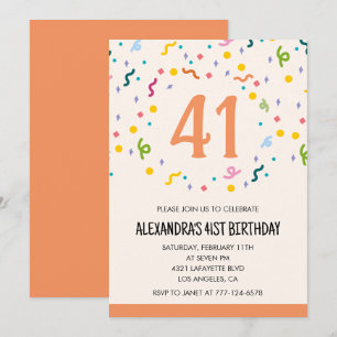 Einfache Einladungen Confetti zum 41. Geburtstag M