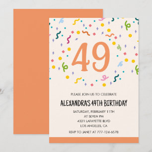 Einfache Einladungen Confetti zum 49. Geburtstag M