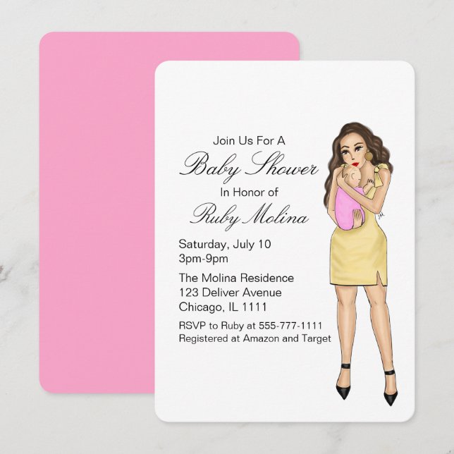 Einfache Einladungen für Pink Baby Girl (Vorne/Hinten)