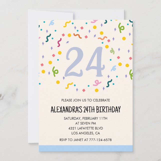 Einfache Einladungen zum 24. Geburtstag Confetti M (Vorderseite)
