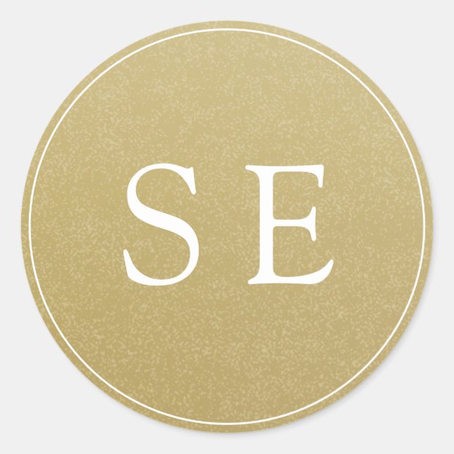 Einfache Einladungs-Aufkleber für Monogram Gold Runder Aufkleber (Vorderseite)