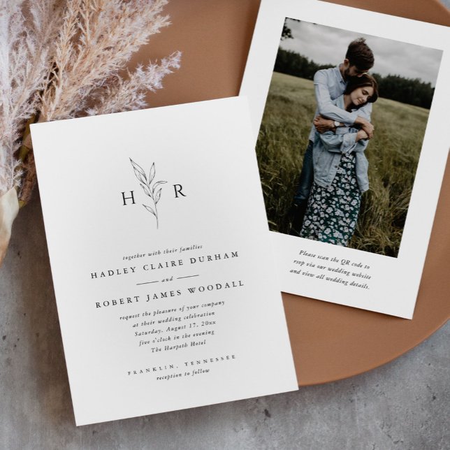 Einfache Einmalige Botanische QR-Foto-Hochzeit Einladung (Von Creator hochgeladen)