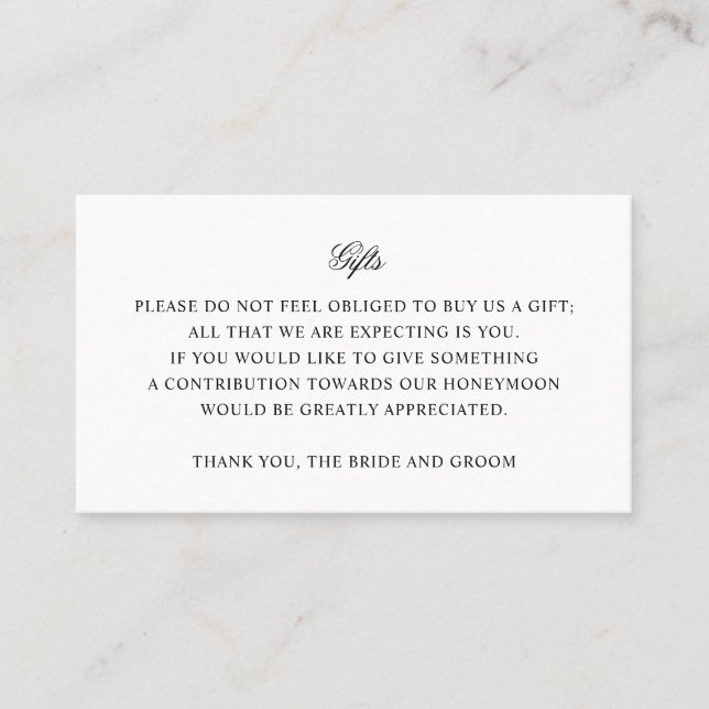 Einfache Einsteckkarte für Hochzeitgeschenke Visitenkarte (Vorderseite)