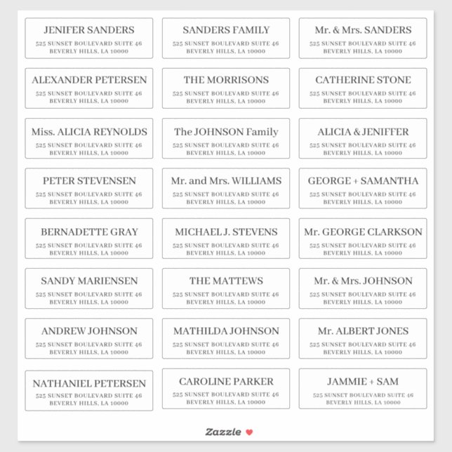 Einfache Einzelgäste Hochzeitsadressen-Etiketten Aufkleber (Blatt)