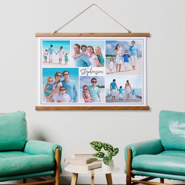 Einfache Einzigartigkeit 6 Name der Fotocollage Wandteppich Mit Holzrahmen (Wohnzimmer)