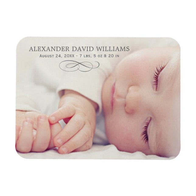 Einfache Elegance Baby Foto Geburtserklärung Magnet (Horizontal)