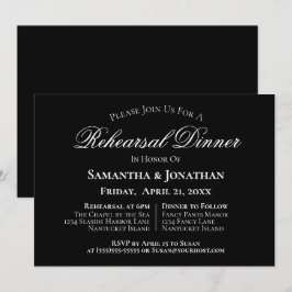 Einfache Elegance Black Wedding Probe Dinner Einladung