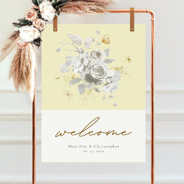 Einfache Elegance Gelbe Blumenhochzeit Begrüßung Poster