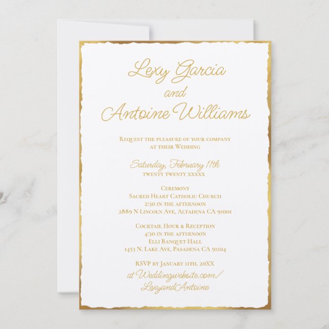 Einfache Elegance Luxe Gold Edge Hochzeit Einladun Einladung (Vorderseite)