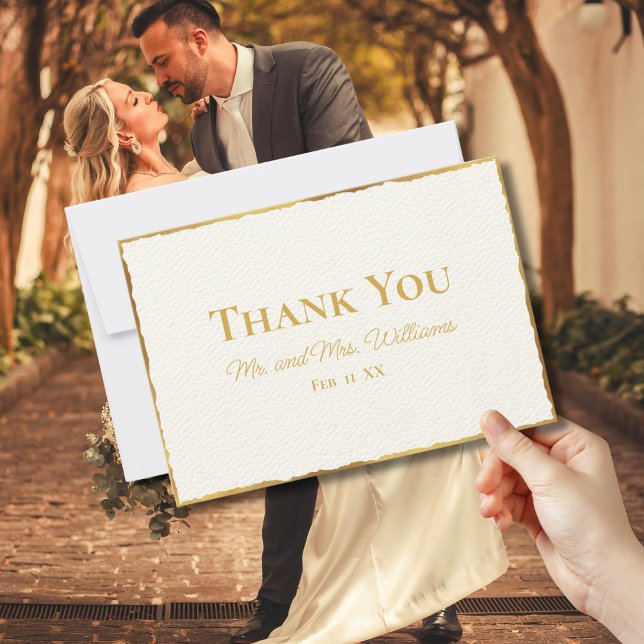 Einfache Elegance Luxe Gold Edge Wedding Dankeskarte (Von Creator hochgeladen)