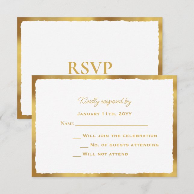 Einfache Elegance Luxe Gold Edge Wedding Response RSVP Karte (Vorne/Hinten)