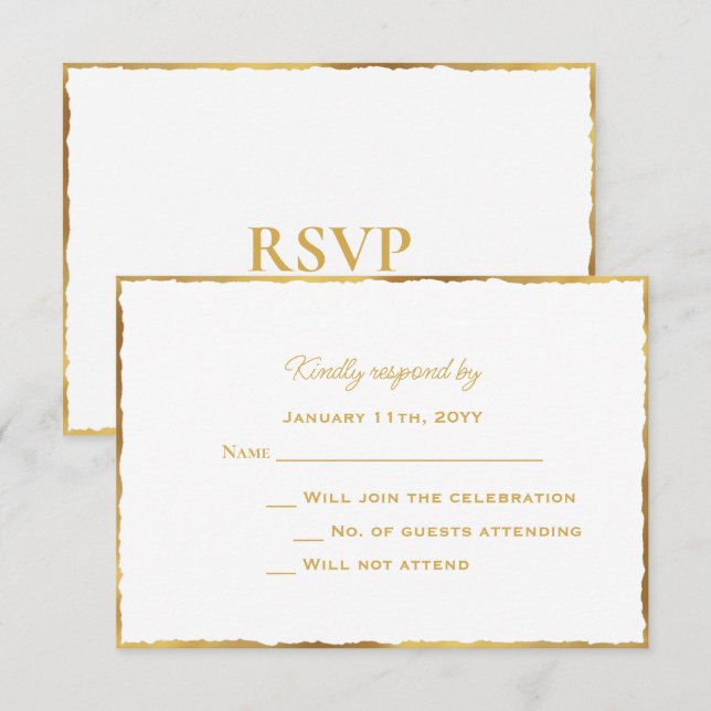 Einfache Elegance Luxe Gold Edge Wedding RSVP Card (Vorne/Hinten)