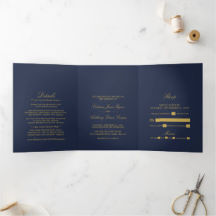 Einfache Elegance Navy Blue & Gold Wedding Suite Dreifach Gefaltete Einladung