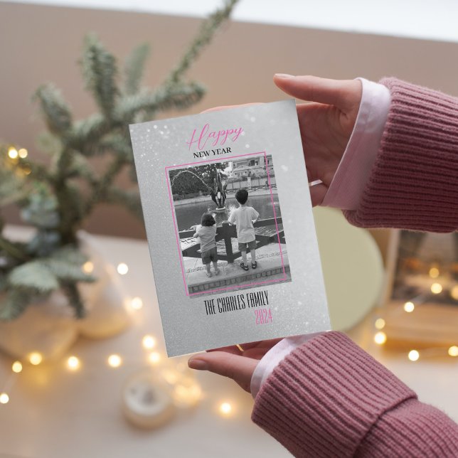 Einfache Elegance New Year Foto Feiertagskarte (Von Creator hochgeladen)