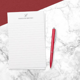 Einfache Elegance Schwarz-weiß Monogram Lined Briefpapier