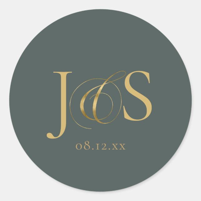 Einfache Elegance Wedding Initials Green ID1022 Runder Aufkleber (Vorderseite)