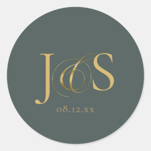 Einfache Elegance Wedding Initials Green ID1022 Runder Aufkleber