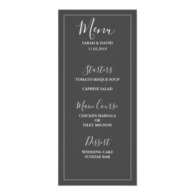 Einfache Elegance Wedding Menu Werbekarte (Vorne)