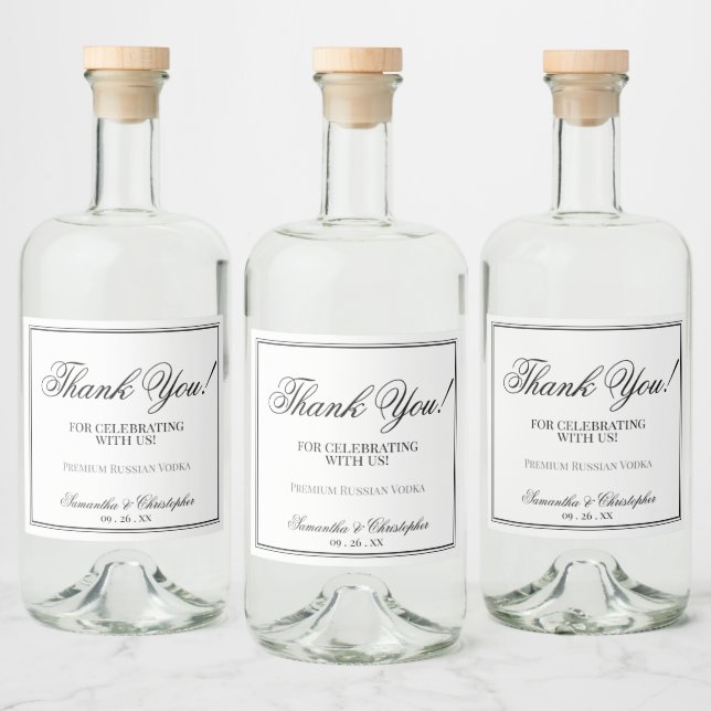 Einfache Elegance Wedding Vielen Dank Black & Whit Alkoholflaschenetikett (Flaschen)