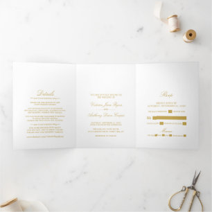 Einfache Elegance White & Gold Wedding Suite Dreifach Gefaltete Einladung