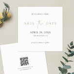 Einfache Elegangoldfarben Save the Date mit QR-Cod<br><div class="desc">Diese schlichte quadratische Hochzeit speichern Sie die Dattelkarte Features "Save the Date" vermittelt mit einer auffallenden Mischung von zwei verschiedenen Schriftart, mit "der" in einem leichten, fließenden Drehbuch zwischen der Erholung der Nachricht, die im oberen Fall mit einem kühnen, knusprigen formalen Look ist. Dieses Save the Date Element des Designs...</div>