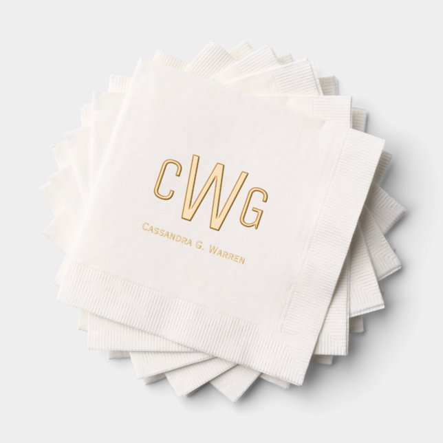 Einfache Elegant 3 Anfangsbuchstaben Monogram #1 N Servietten Mit Folie (Insitu (Gestapelt))