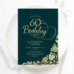 Einfache Elegant 60. Geburtstag Emerald Green Gold Einladung<br><div class="desc">Einfache elegante 60. Geburtstagsfeier in Smaragdgrün und Gold. Klassisches Design mit Rose,  Imitaten Goldfolie und Typografie Script Schriftart. Die trendige Einladungskarte eignet sich perfekt für eine stilvolle Damenfeier. Personalisieren Sie Ihre persönlichen Daten. Kann für jedes Alter angepasst werden. Gedruckte Zazzle-Einladungen oder Sofortdownload digitaler Druckvorlage.</div>