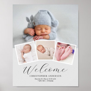 Einfache Elegant Baby Boy Foto Geburtsdaten Poster