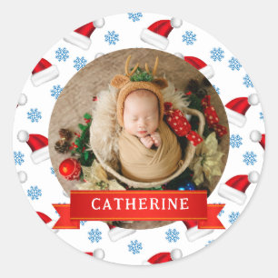Einfache Elegant Baby's First Christmas Individuel Runder Aufkleber