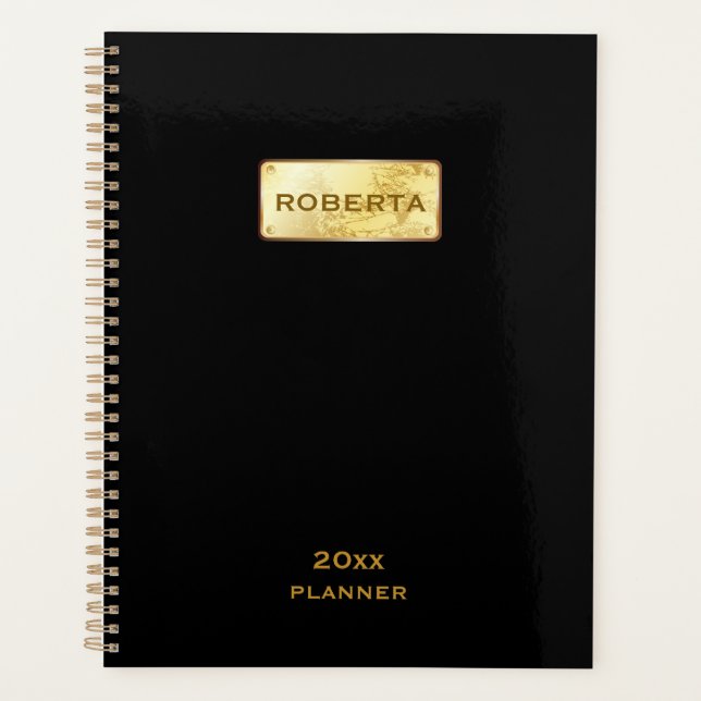Einfache Elegant Black and Gold 2025 Planer (Vorderseite)