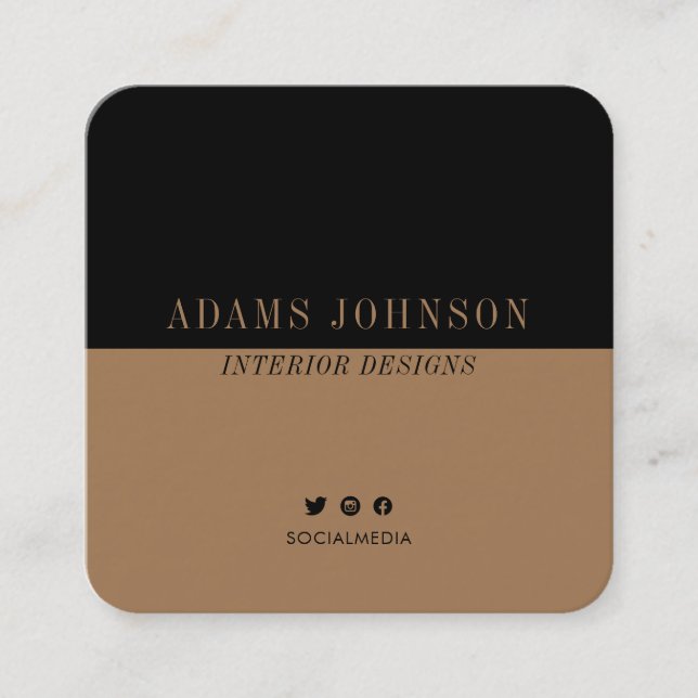 Einfache Elegant Black Brown Minimalistisch Quadratische Visitenkarte (Vorderseite)