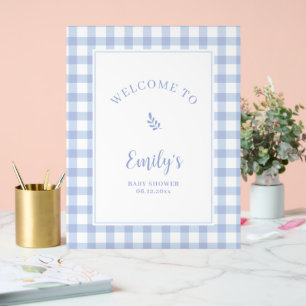 Einfache Elegant Blue Gingham Baby Dusche Willkomm Acrylschild
