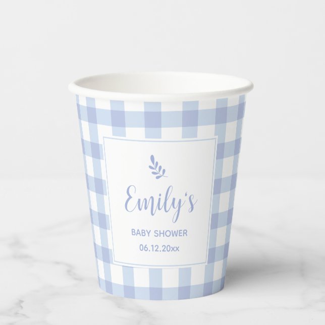 Einfache Elegant Blue Gingham Kariert Boy Baby Sho Pappbecher (Vorderseite)