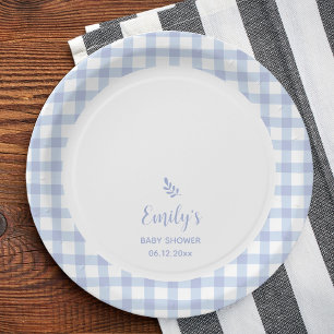 Einfache Elegant Blue Gingham Kariert Boy Baby Sho Pappteller