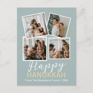 Einfache Elegant Blue Happy Hanukkah Foto Collage Feiertagspostkarte