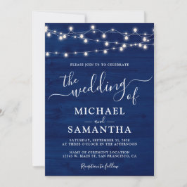 Einfache Elegant Blue Wood Rustic Wedding Einladung