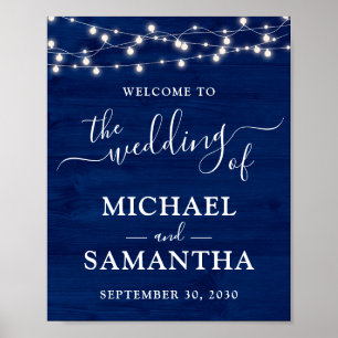 Einfache Elegant Blue Wood Rustic Wedding Poster