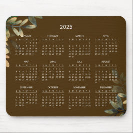 Einfache Elegant Botanischer Kalender 2025 | Mouse Mousepad