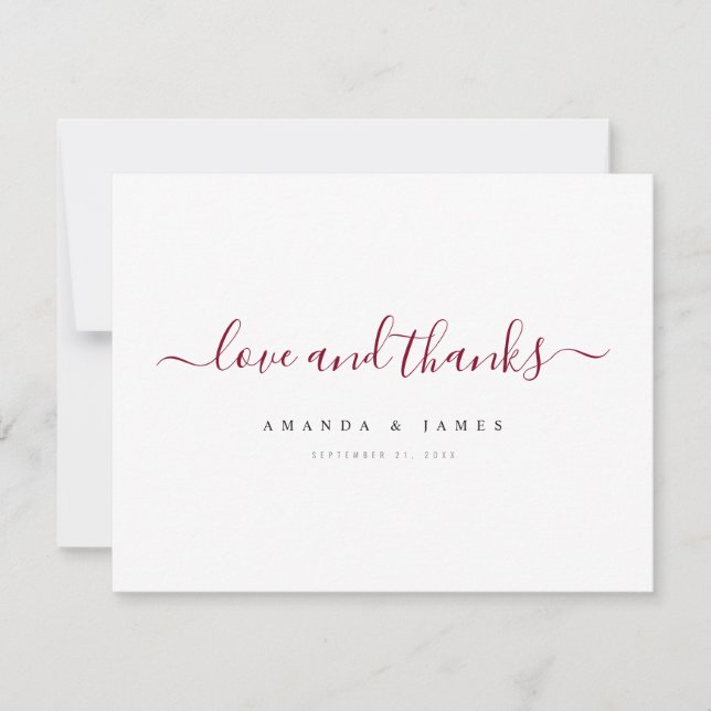 Einfache Elegant Burgundy Script Custom Wedding Dankeskarte (Vorderseite)
