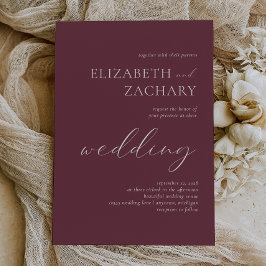 Einfache Elegant Burgundy White Script Wedding Einladung