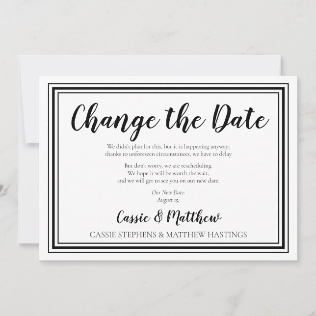 Einfache Elegant BW Hochzeit ändern das Datum Einladung (Vorderseite)