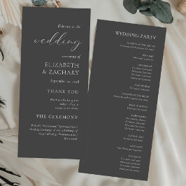 Einfache Elegant Charcoal Gray Wedding Programm