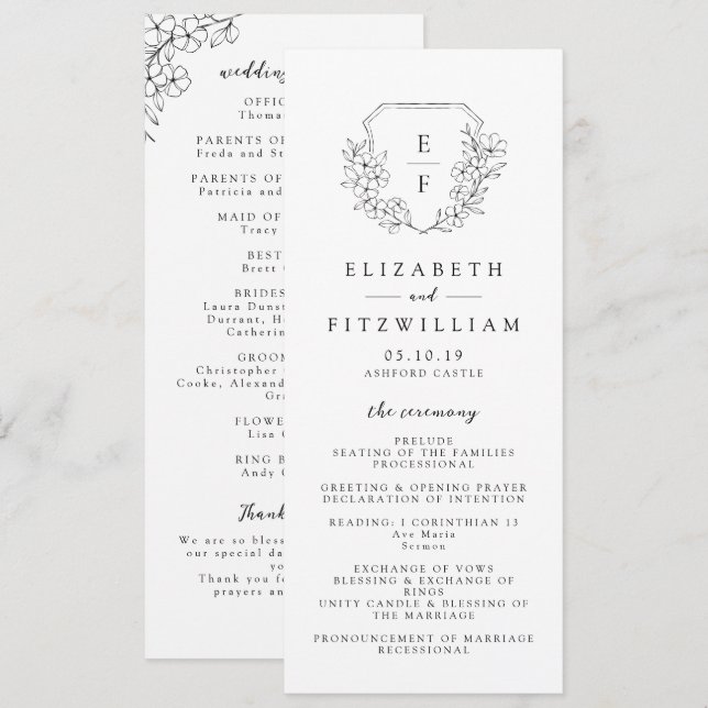 Einfache Elegant Cherry Blossom Monogram Wedding Programm (Vorne/Hinten)