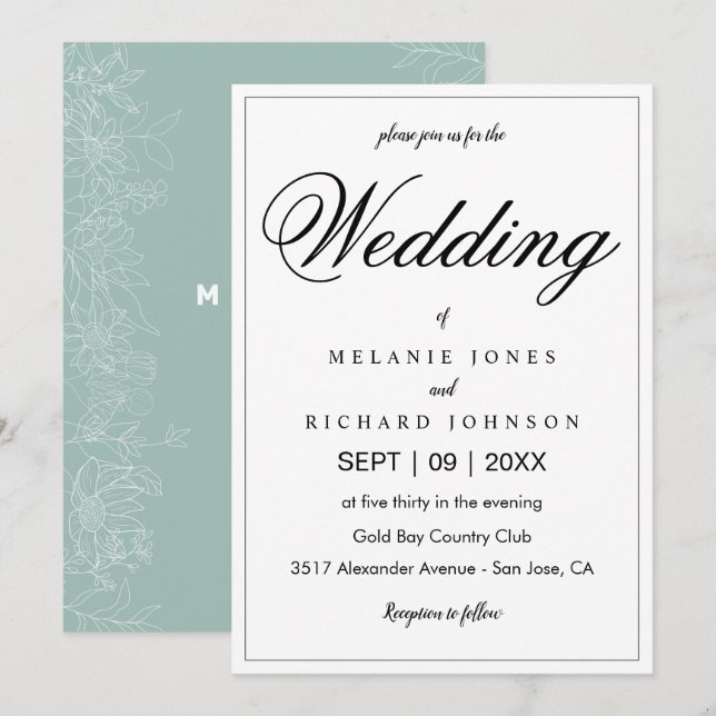 Einfache Elegant Chic Calligraphy Monogram Wedding Einladung (Vorne/Hinten)